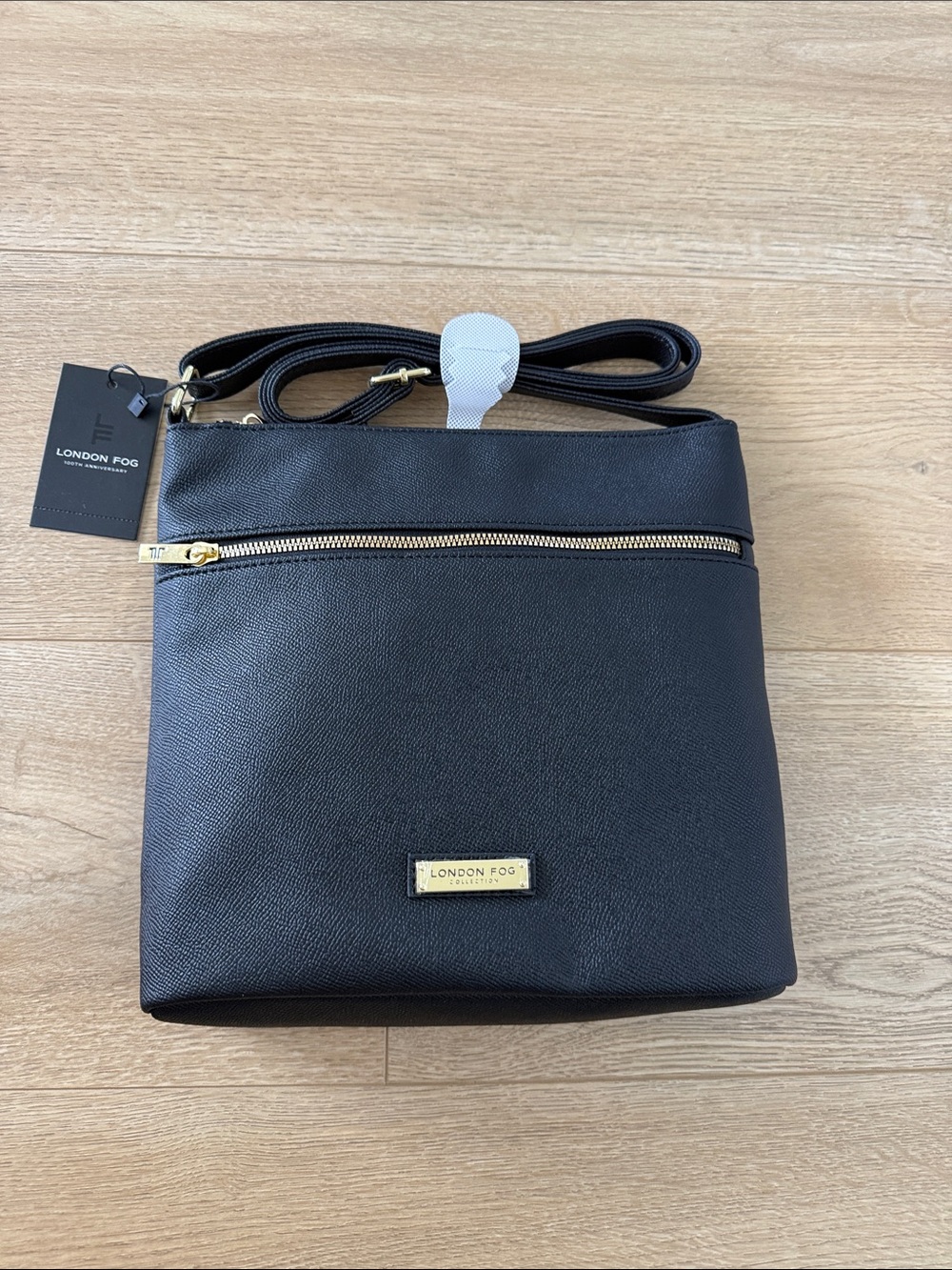 London Fog Black Crossbody Bag Handbag with Gold Accents New